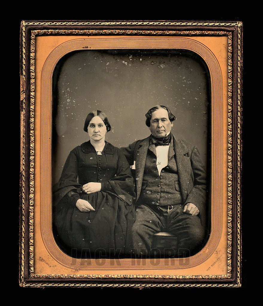 GURNEY 1850s Daguerreotype ID’d Hotel Owner & Wife Mourning Dress Full Plate