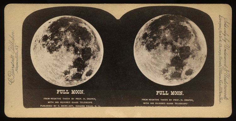 Antique 1890s 3D Stereoview - FULL MOON Through Telescope