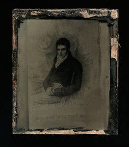 Rare Ambrotype Engraving Steamboat Inventor Robert Fulton Photographed in Book!