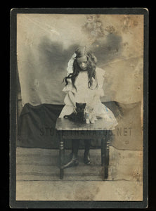 Antique Photo Girl with Two Kittens / Cats 1890s 1900s