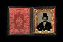 Load image into Gallery viewer, 1/9 1860s ambrotype photo young man wearing tall hat &amp; gold painted medal??
