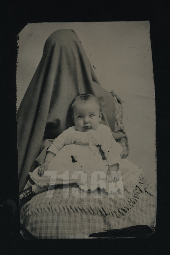 19TH CENTURY PORTRAIT OF BABY HIDDEN MOTHER