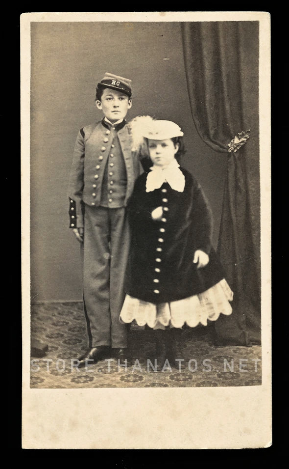1860s CDV Photo ~ Young *HILL CADETS* Boy & Sister by Bowdoin Salem Mass