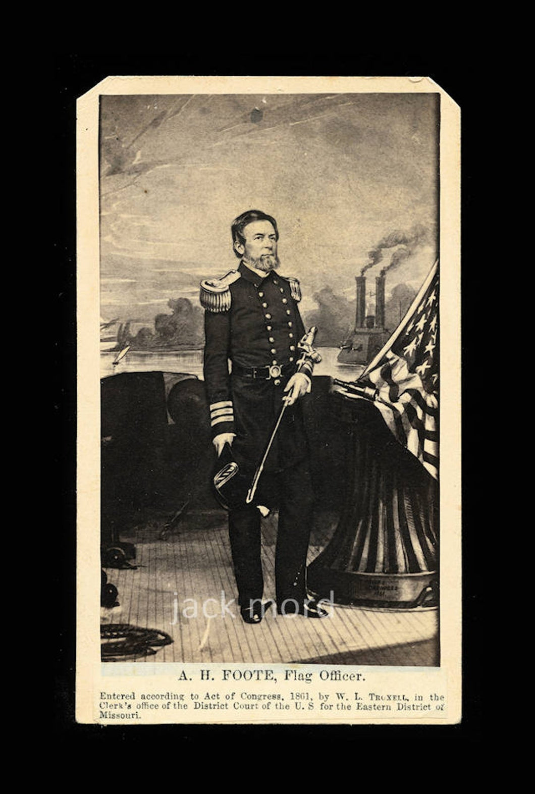 1861 CDV Photo Civil War Naval Rear Admiral Andrew Hull Foote on Ironclad Gunboat