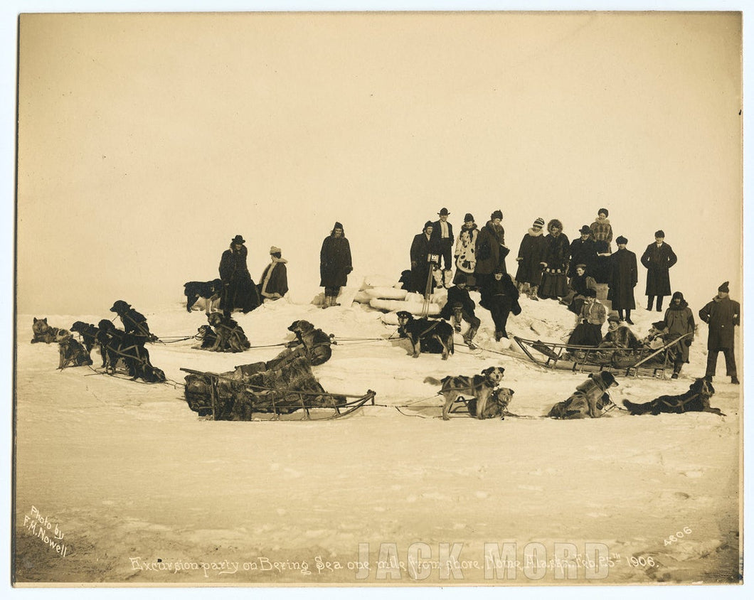 Rare Antique Photo Nome Alaska Expedition Party with Sled Dogs / Bering Sea