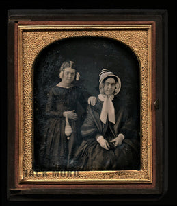 Daguerreotype Woman Holding Photo Case & Daughter Holding Purse by Chase, Boston