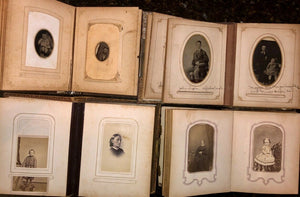 FOUR small albums +123 total antique photos tintypes cdvs (SA8)