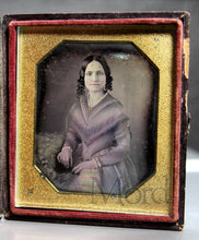 Load image into Gallery viewer, Tinted 1840s Daguerreotype Woman Holding Beaded Purse / MATHEW BRADY
