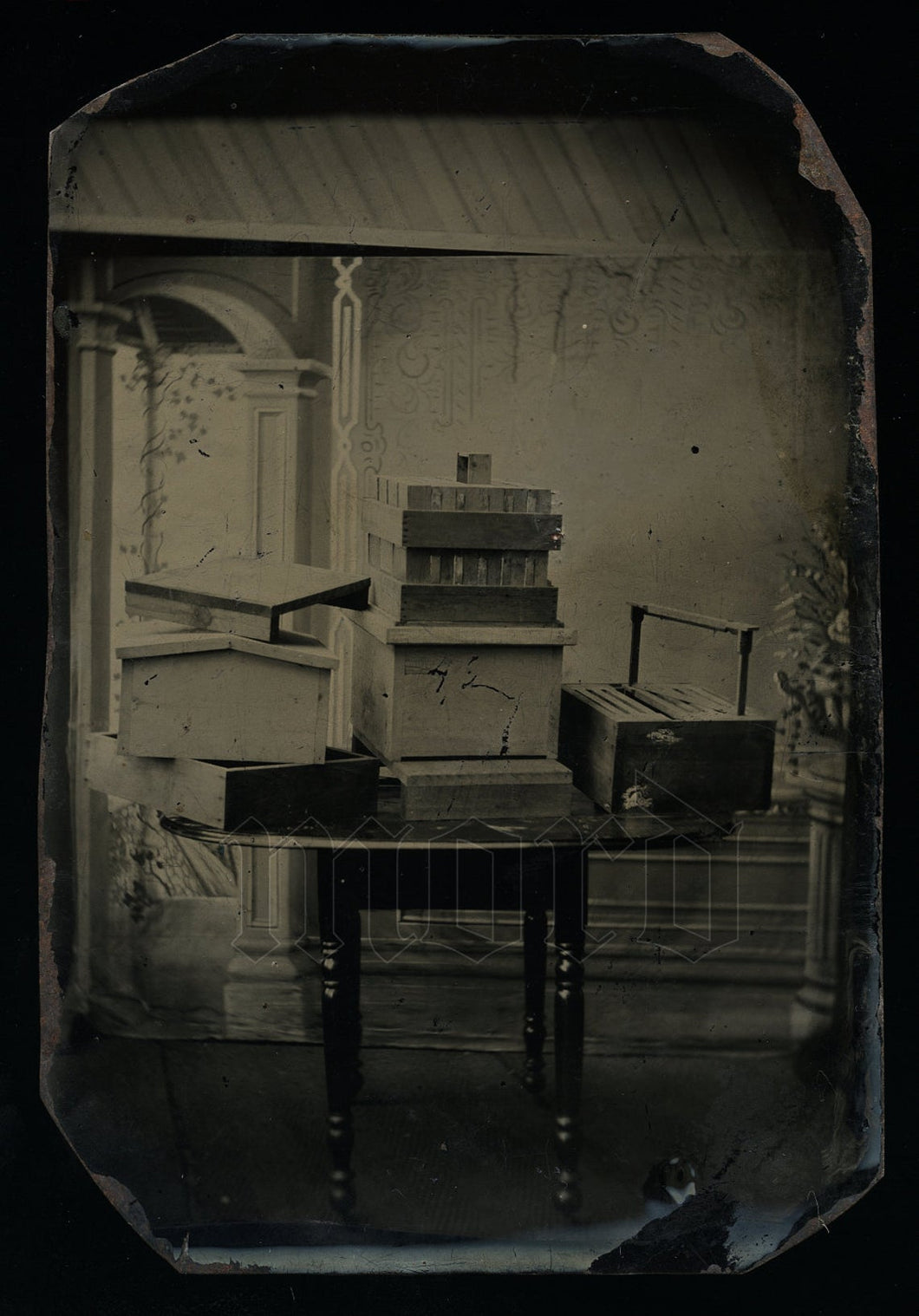 Very Rare & Unusual 1860s Tintype Photo - Beekeeping Hives - Occupational Int
