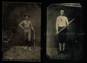 TWO Antique Baseball Photos ~ 19th Century Tintypes