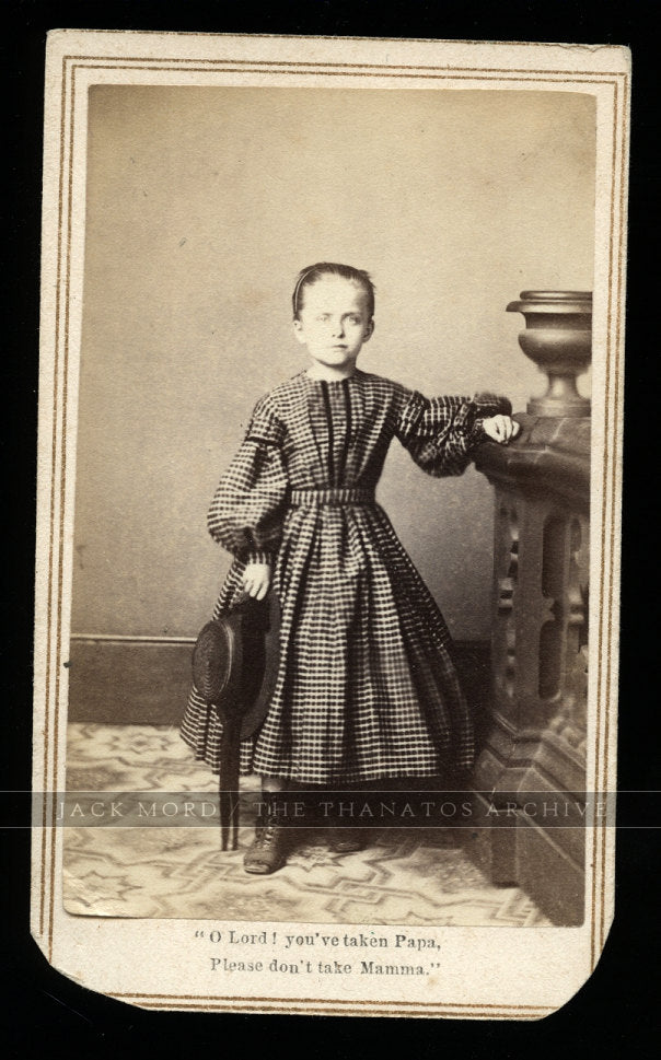 Rare Mourning CDV Photo 1860s Civil War Soldier Orphan Girl - Sad Quote!
