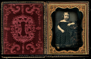 Tinted 1/4 Daguerreotype, Little Boy in Dress Holding Toy Hammer