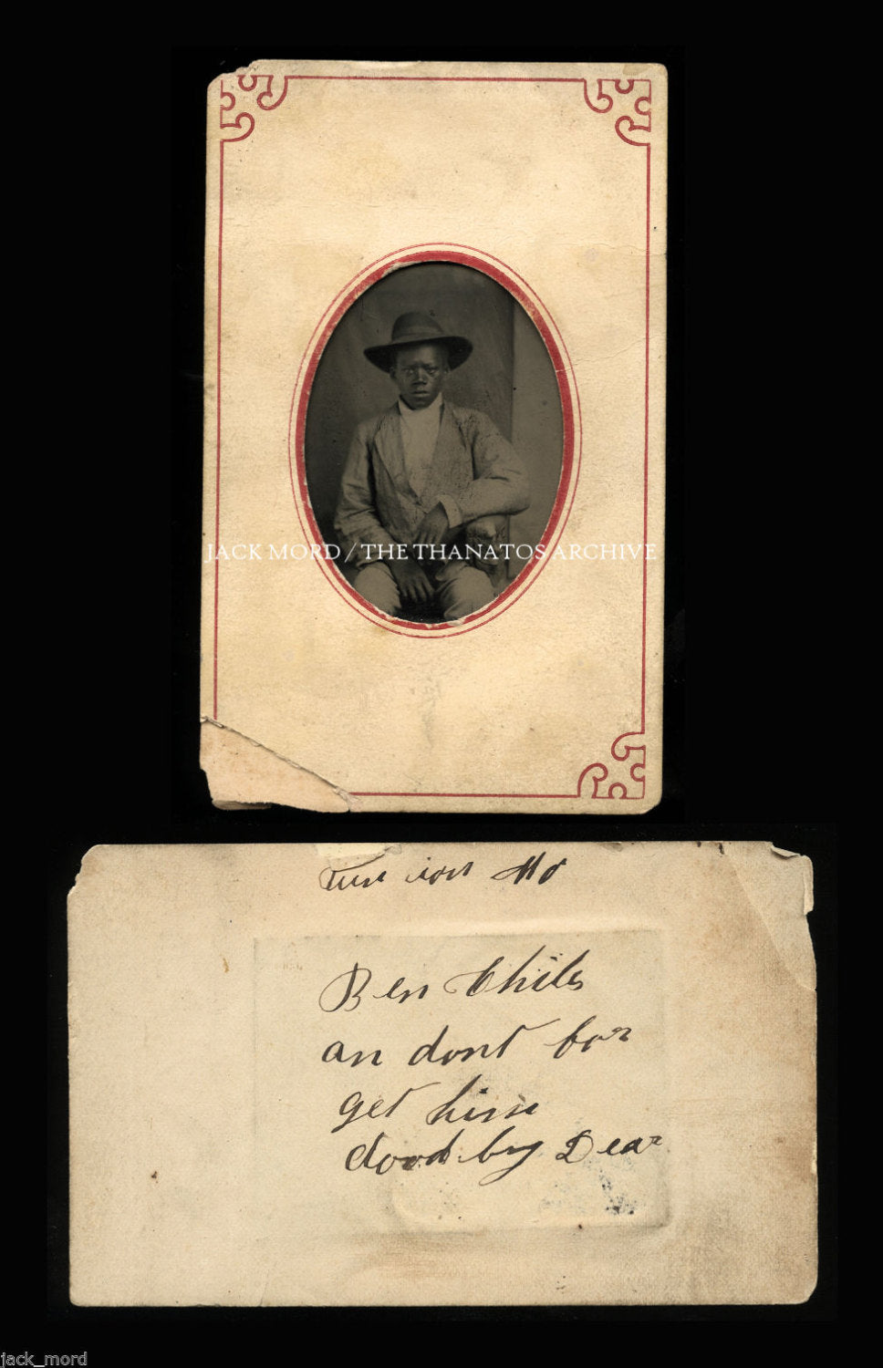 African American Boy - Antique Tintype Photo with Great Handwritten Note!!