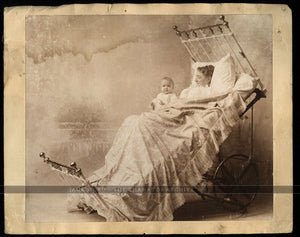 Very Rare Vintage Photo Woman in Unusual Medical Invention Hospital / Maternity Bed!