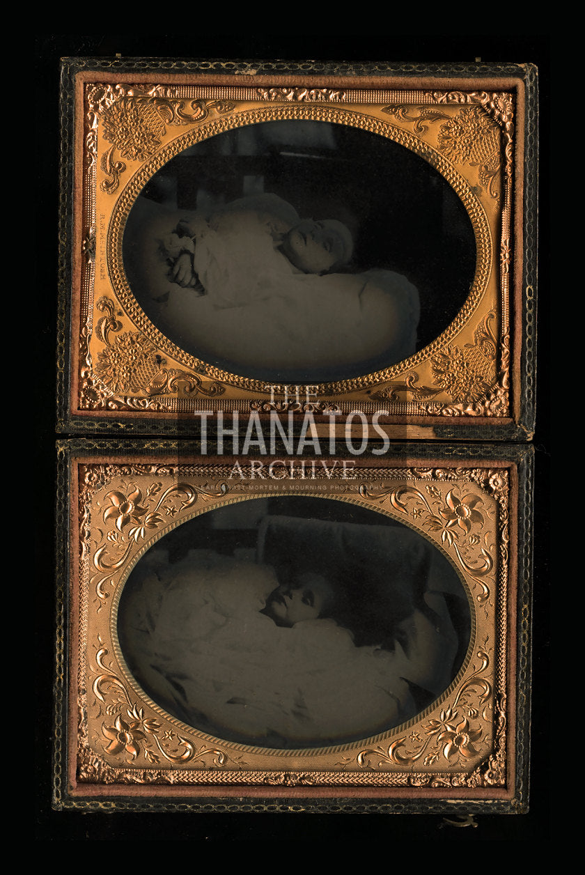 Double Post Mortem 1/4 Tintypes - Little ID'd Girl or Brother & Sister / Tied Hands