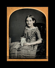 Load image into Gallery viewer, 1850s Daguerreotype Photo - Smiling Girl Holding Two Tiny Dolls!
