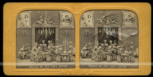 RARE 1860s Devil  & Skeletons Photo / Tissue Stereoview ~ Games with Satan