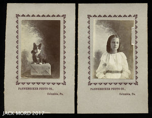 antique 19th century miniature photo set - girl & her cat - columbia pa