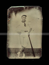 Load image into Gallery viewer, Antique 1800s Tintype Photo Young Baseball Player Casual Pose Leaning on Bat
