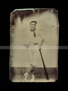Antique 1800s Tintype Photo Young Baseball Player Casual Pose Leaning on Bat