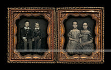 Load image into Gallery viewer, Beautiful Double Daguerreotype Photos Affectionate Siblings Boys &amp; Girls Tinted
