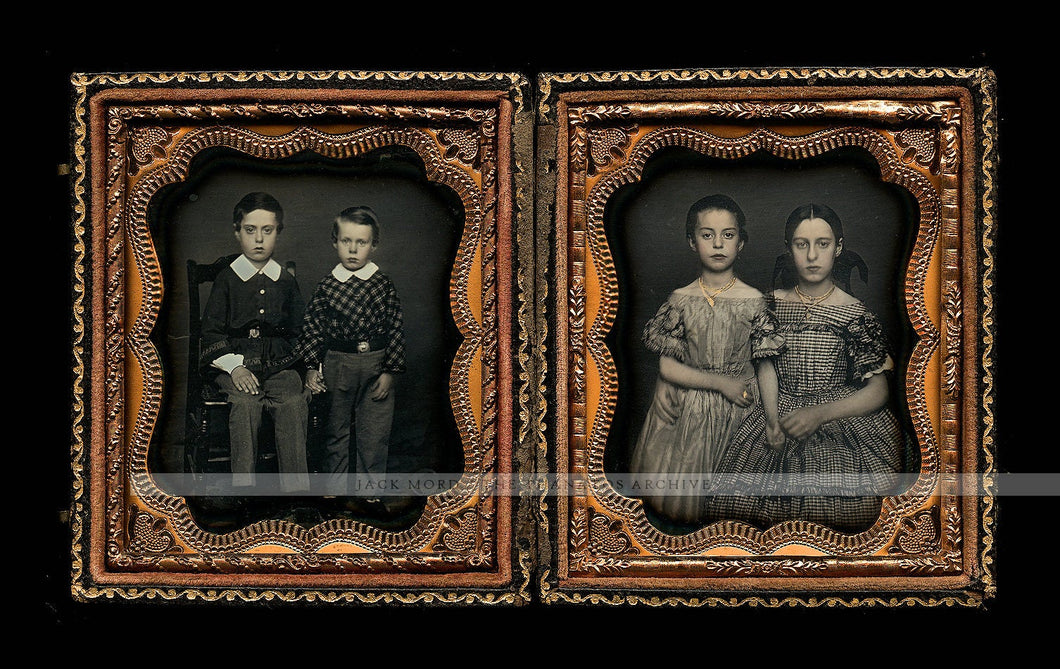 Beautiful Double Daguerreotype Photos Affectionate Siblings Boys & Girls Tinted