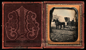 Rare 1850s Daguerreotype Horse Wagon California Blacksmith? Outdoor Street View