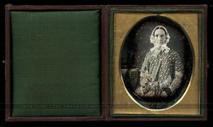 Early 1840s Daguerreotype Photo Woman w Tinted Flowers, Full Case, Original Seal