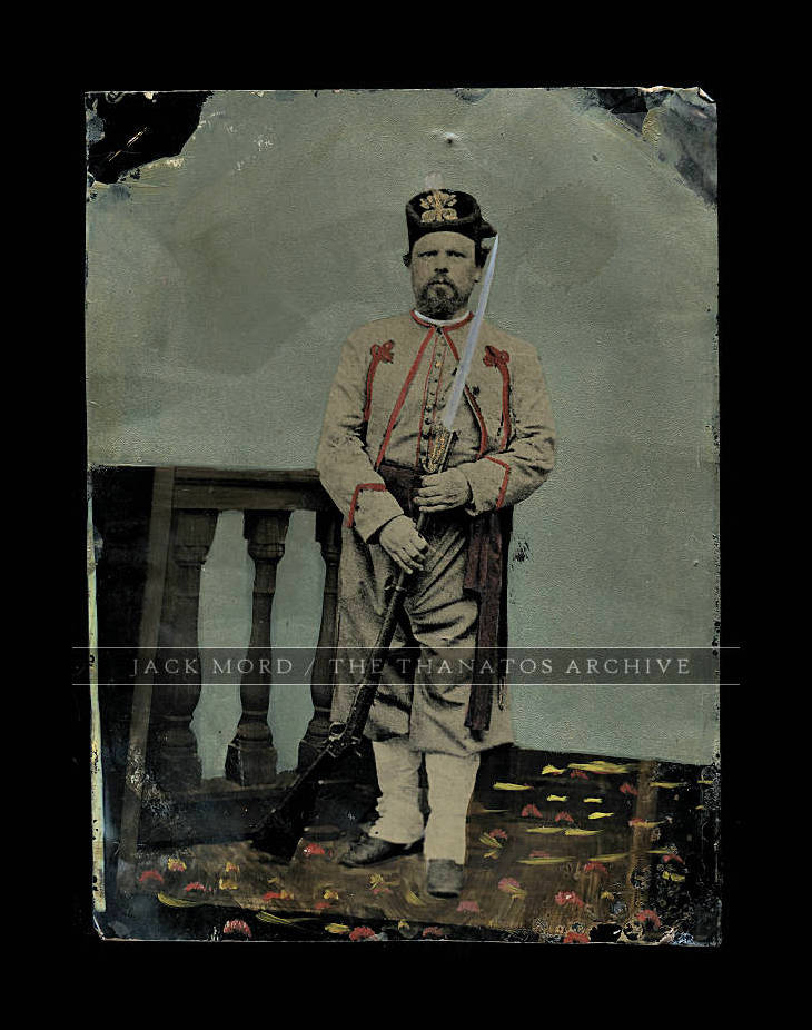 Rare Antique Pontifical Zouave Soldier Full Plate Painted Tintype Photo 1800s
