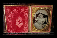 Unusual Tinted Enhanced Post Mortem Photo - Boy Holding Funeral Wreath 1800s