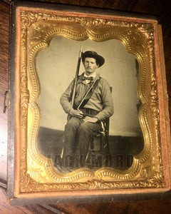 Armed Confederate Soldier Possibly Texas - Excellent 1/6 Ruby Ambrotype