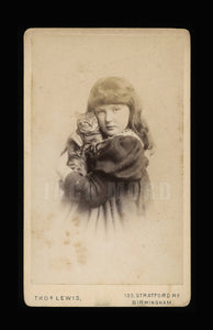 Antique CDV Photo Little Girl Hugging Her Tabby Cat Wonderful Affectionate Pose