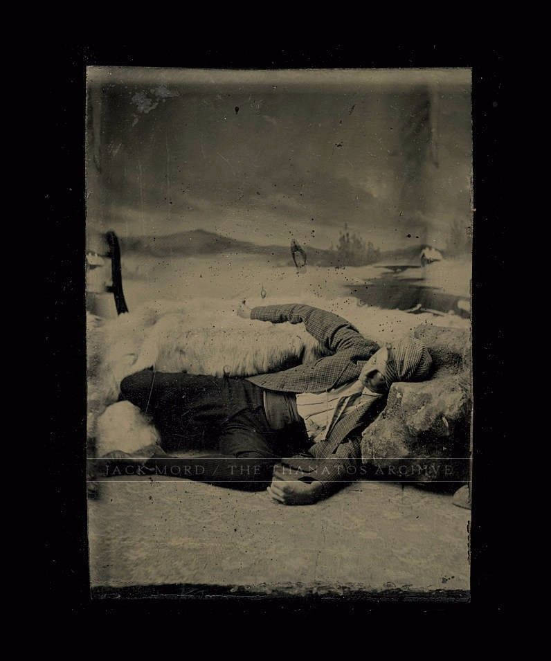 very unusual antique tintype photo - playing dead or drunk?