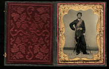 Load image into Gallery viewer, 1/4 Tintype Photo Armed Civil War Soldier Sword &amp; Officer of the Day Sash Tinted
