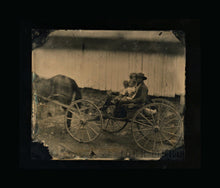 Load image into Gallery viewer, Outdoor 1860s Ambrotype Photo - Family of Four in Horse Carriage
