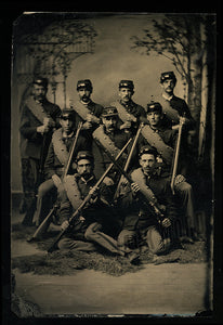 1/4+ Tintype Group of Armed Soldiers Infantry Antique 1800s Military Photo