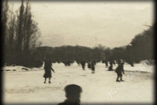 Load image into Gallery viewer, dreamy surreal ice skater silhouettes on frozen pond antique snapshot photo
