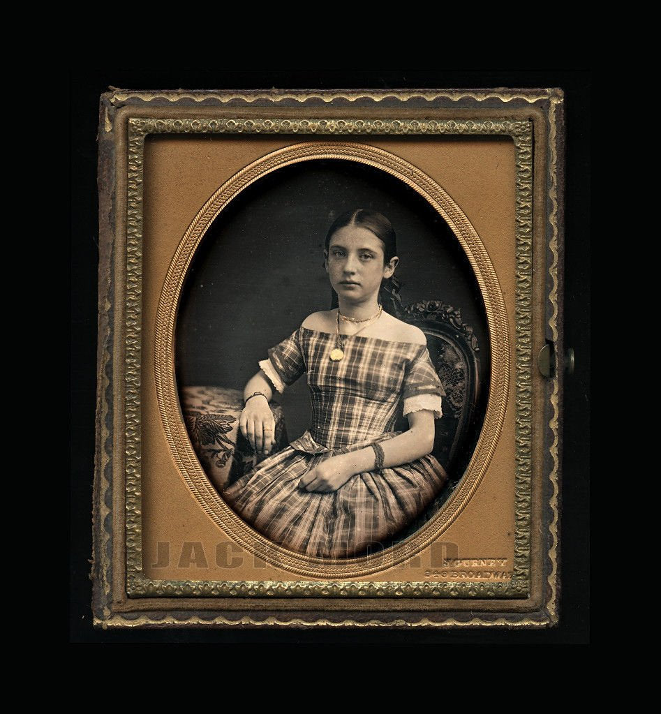 Jeremiah Gurney Daguerreotype of Pretty Girl w Gold Jewelry ~ Dated Nov 1854