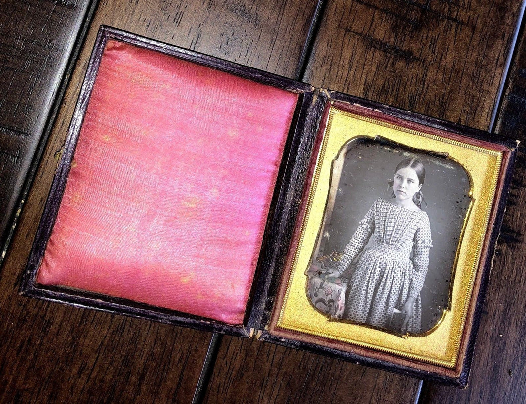 Daguerreotype Of Little Girl Holding Book - Tinted Flowers & Tablecloth _ Sealed