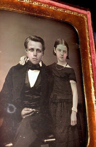 1/4 Daguerreotype Affectionate Siblings James & Freckle Faced Emma / Boy  Girl