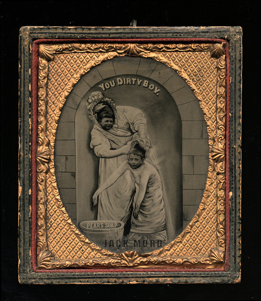 You Dirty Boy - Unusual Soap Advertising AMBROTYPE - Antique Photo - Humor