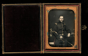 Early Civil War Soldier Armed & ID'd Tinted 1/4 Daguerreotype by Anson New York