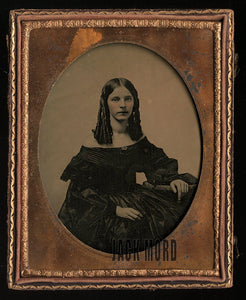 half plate ambrotype pretty teen girl ringlet curl hair - id'd - died at age 19