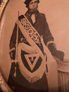 Full Plate 1860s Framed Ambrotype Photo Man in Masonic Regalia Skull Crossbones