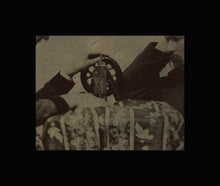 Load image into Gallery viewer, Rare 1860s Tintype Photo Woman Using Sewing Machine as Man Watches
