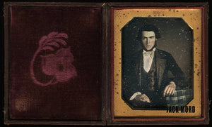 1840s Sealed 1/4 Daguerreotype Bearded Man, Tinted Tablecloth, Honeycomb Mat