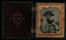 Load image into Gallery viewer, Ambrotype Southern Boy in Straw Holding Dog - Jack Russell Terrier?
