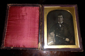 Rare 1840s 1/4 Daguerreotype Musician Holding Flute & Sword ? - Possibly Texas