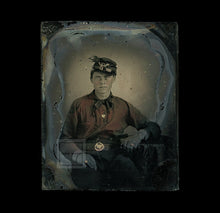 Load image into Gallery viewer, 1861 Ambrotype Photo Young Confederate Civil War Soldier Tinted Red Battle Shirt
