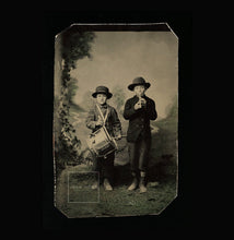 Load image into Gallery viewer, Excellent Antique Tintype Photo ID&#39;d Drummer &amp; Horn Player Musician Boys Tinted
